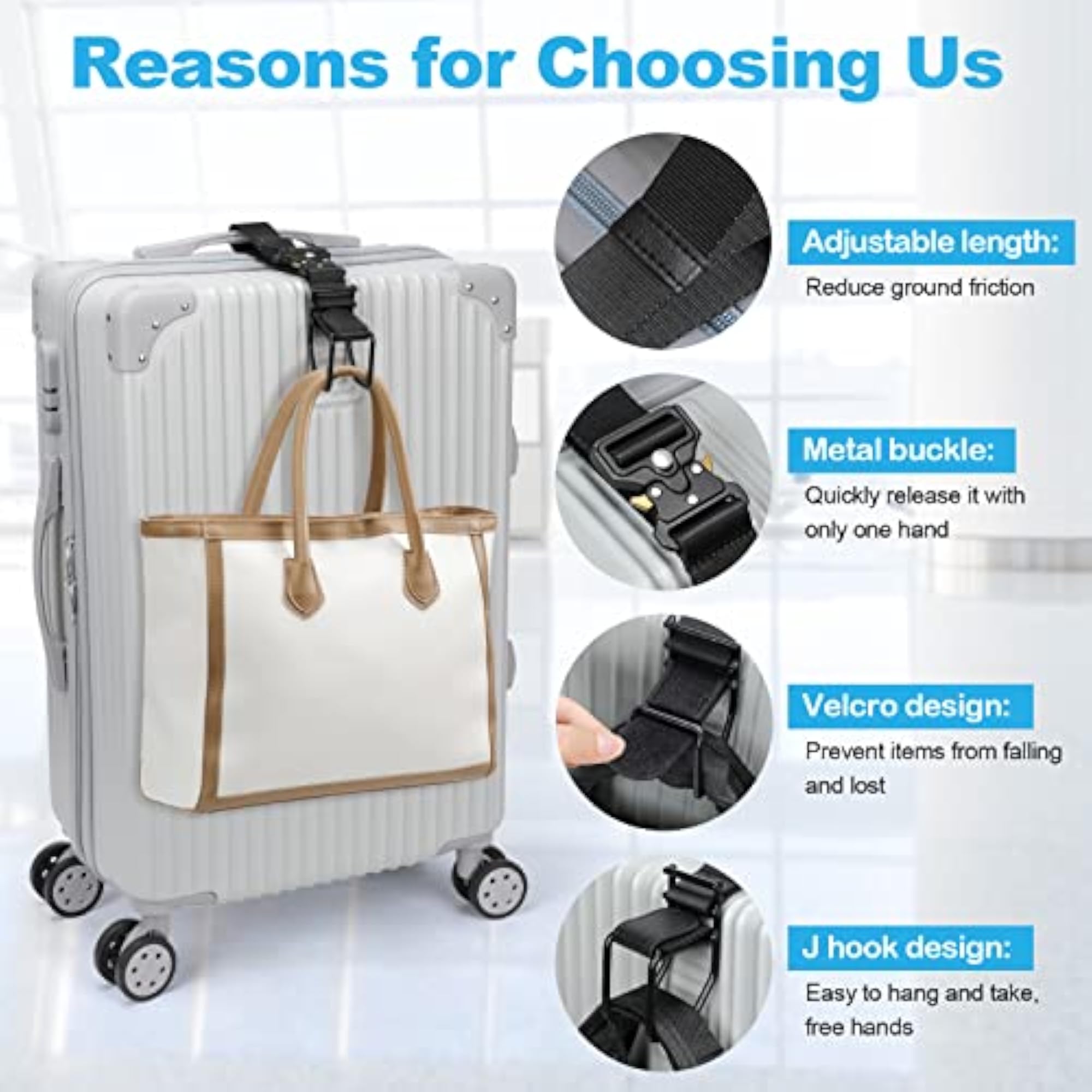 Luggage Hook Strap, Adjustable Luggage Connector Hook